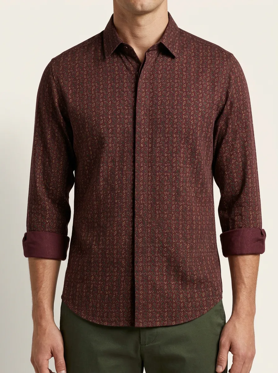 Men's Geometric Motif Long Sleeve Shirt