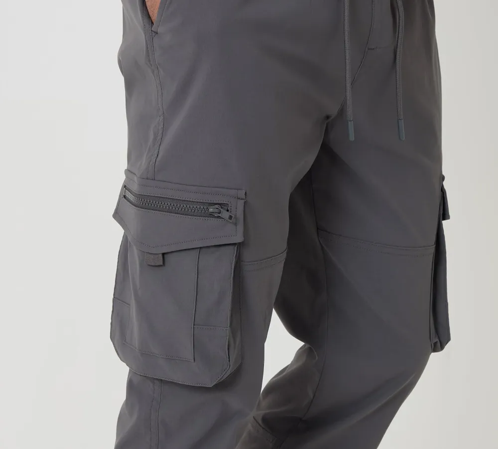 Men's Gray Slim-Fit Stretch Cargo Pants