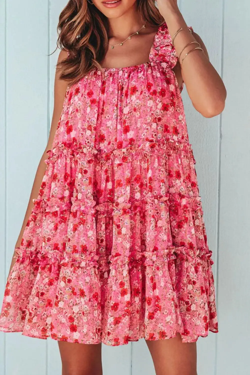 Print Ruffle Tiered Mini Dress