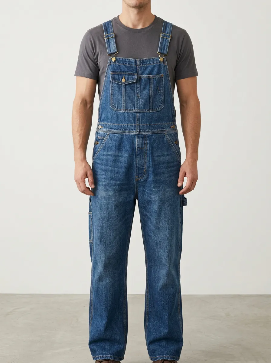 Men's Vintage Style Blue Denim Bib Overalls