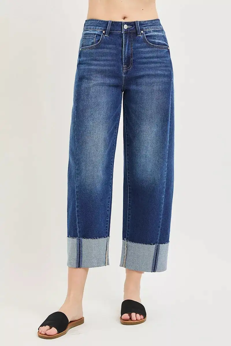 Barrel Leg Cuffed Denim Jeans
