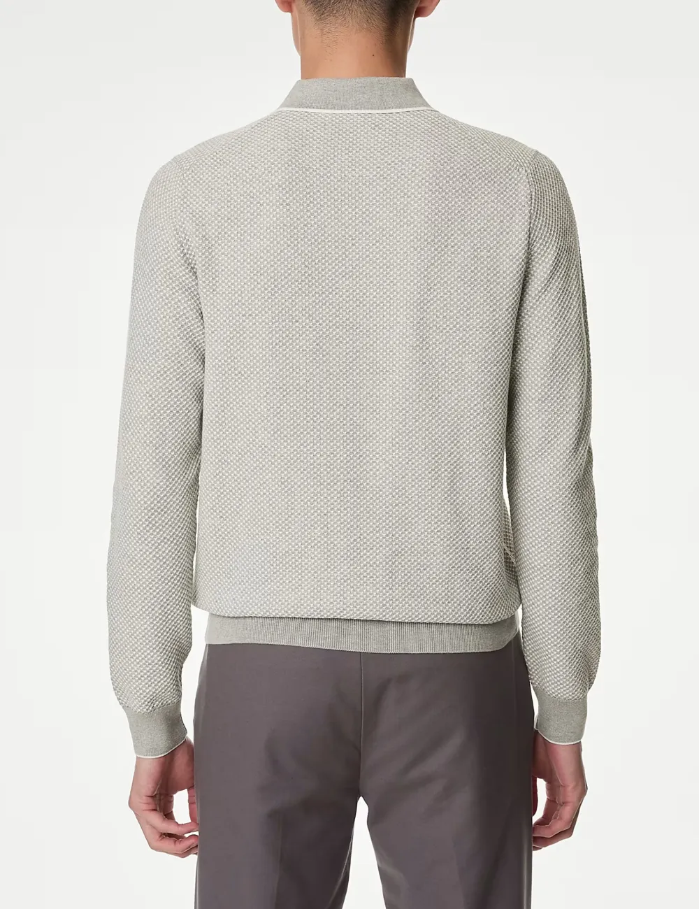 Long Sleeve Textured Knitted Polo Shirt