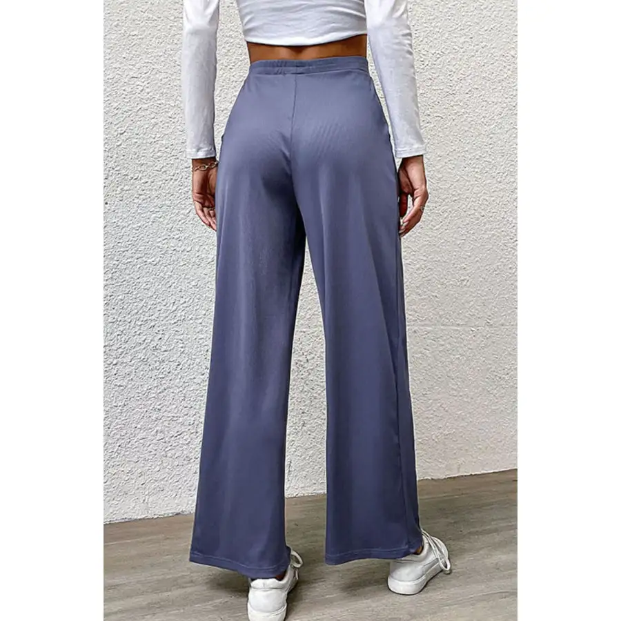 Pleated Detail Wide Leg Pants with Pockets