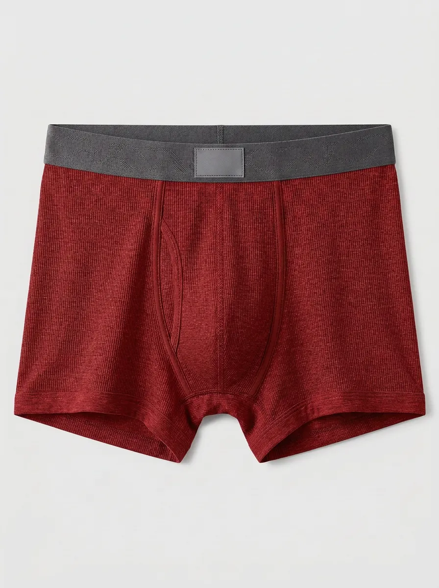 Men's Grey Ribbed Texture Solid Printed Boxer Briefs