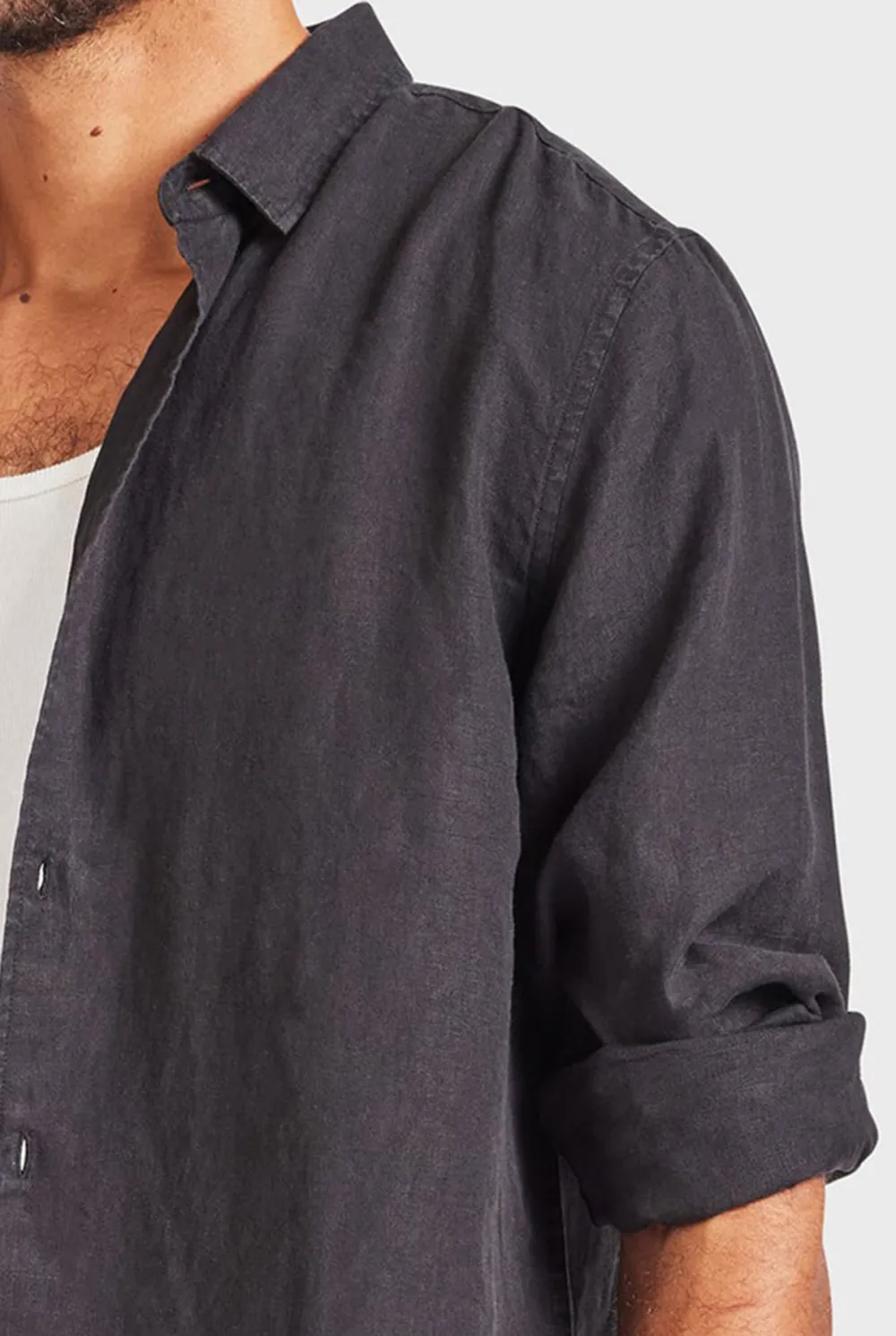 Black Linen Button Down Long Sleeve Shirt