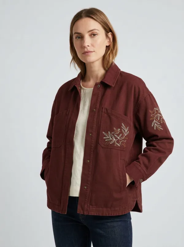 Women's Bird and Leaf Embroidered Olive Jacket