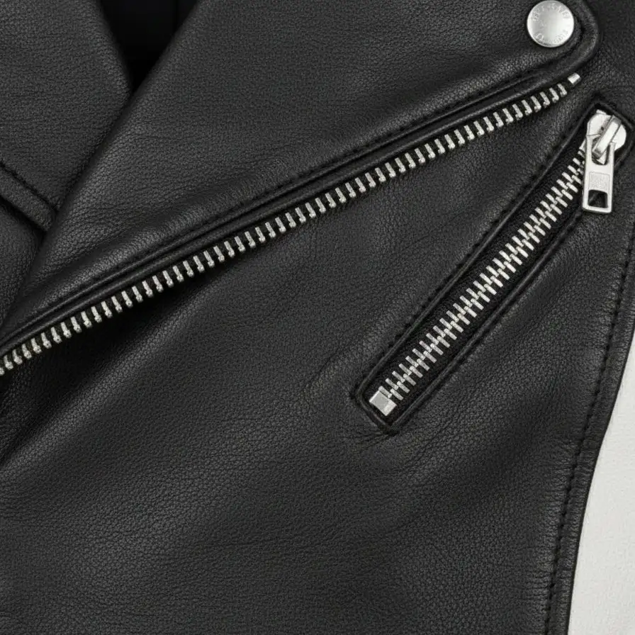 Workwear Inspired Leather Biker Motorcycle Jacket