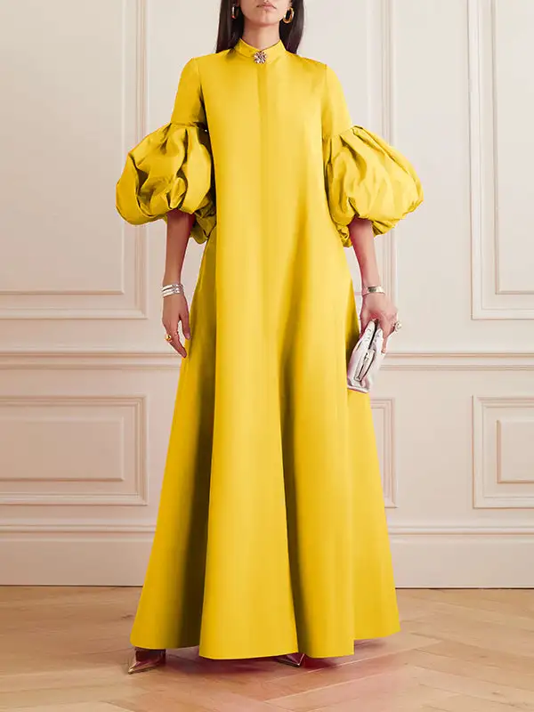 Loose Flower Shape Stand Collar Evening Dress Maxi Dress