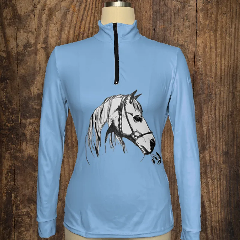 My Therapist Eats Hay Women's Riding Style Horse Print Long Sleeve Casual Shirt