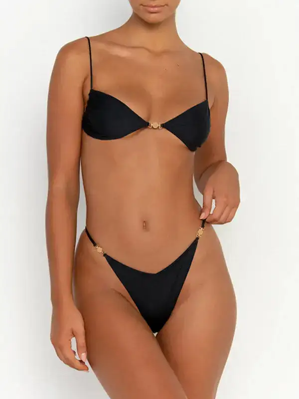 Split Backless Str Tight Bikini Top Swim Set