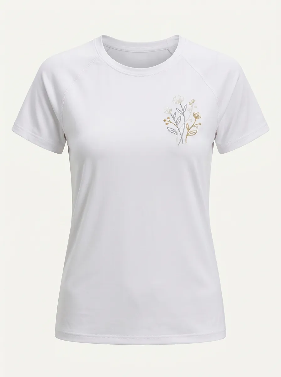 Women's Floral Line-Art Embroidered Raglan T-Shirt