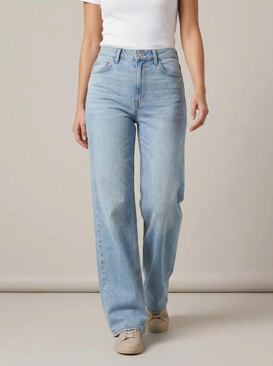 Polished-Casual High-Rise Wide-Leg Washed Denim Jeans