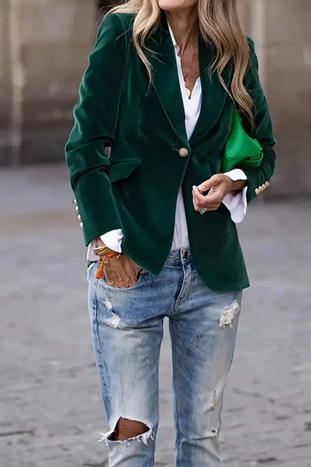 Classic Single-Button Lapel-Collar Blazer