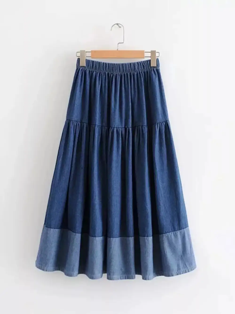 Tiered Denim Midi Skirt