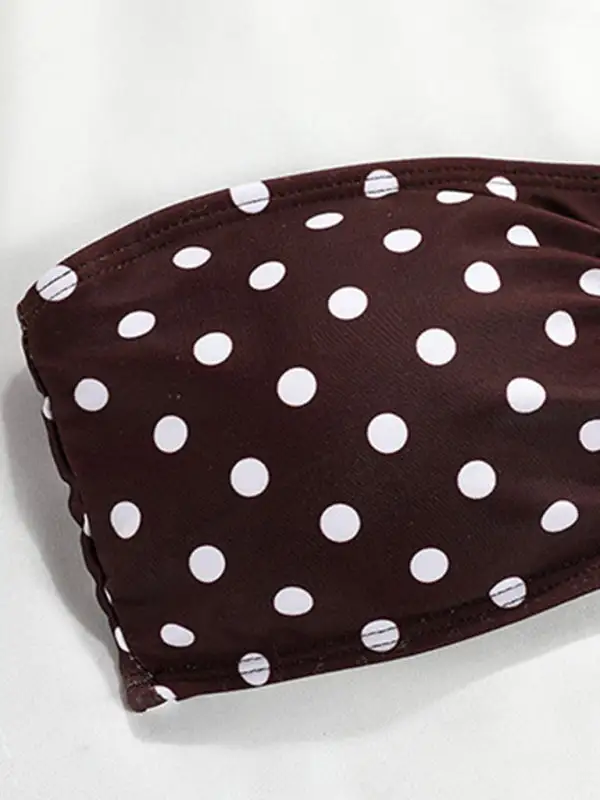 Polka Dot Print Split Bandeau Bikini Swim Set