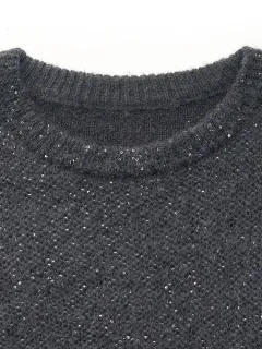 Charcoal Grey Wool Blend Sequins Women Sweater
