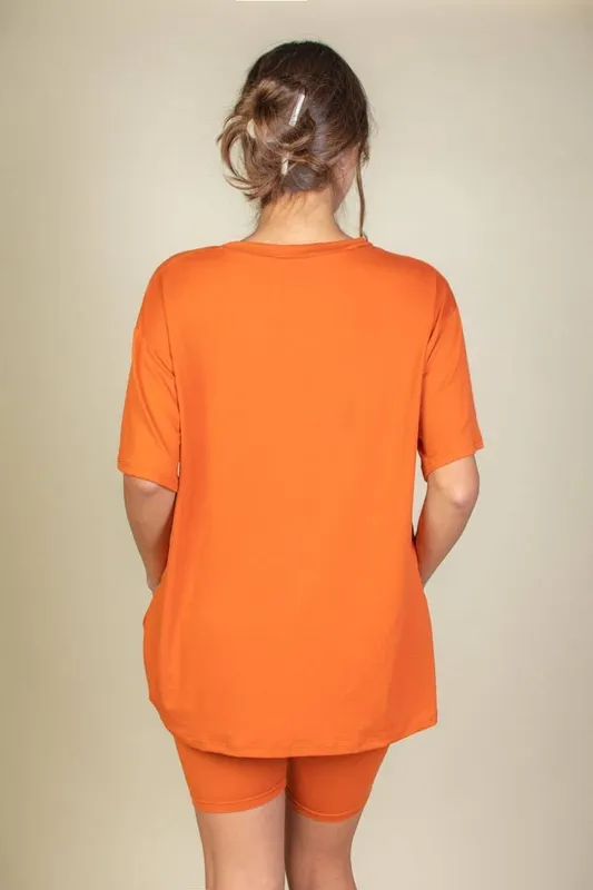 Orange Loose Fit Top and Bike Shorts Set