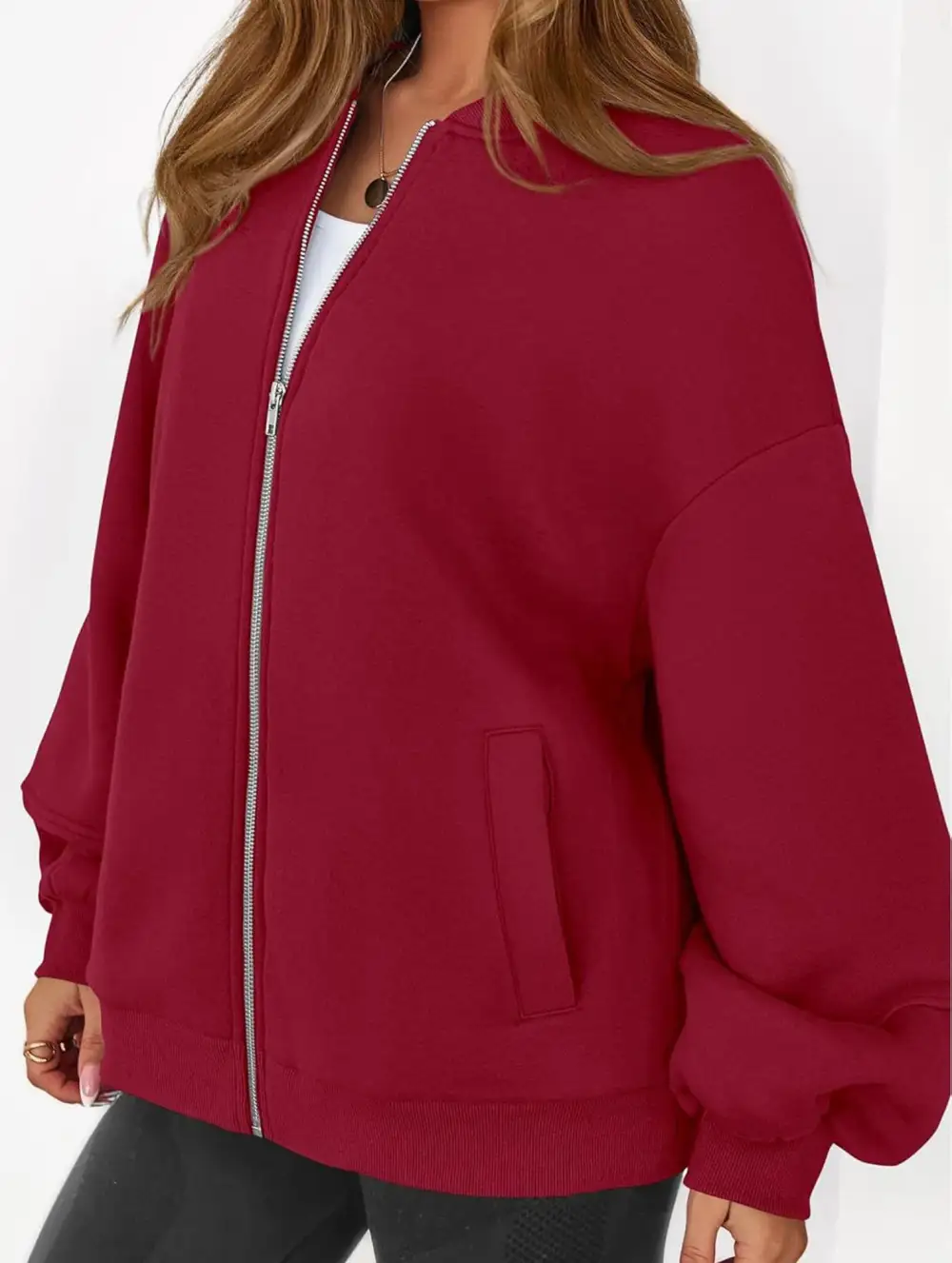 Textured Detail Zip-Up Sweatshirt Jacket