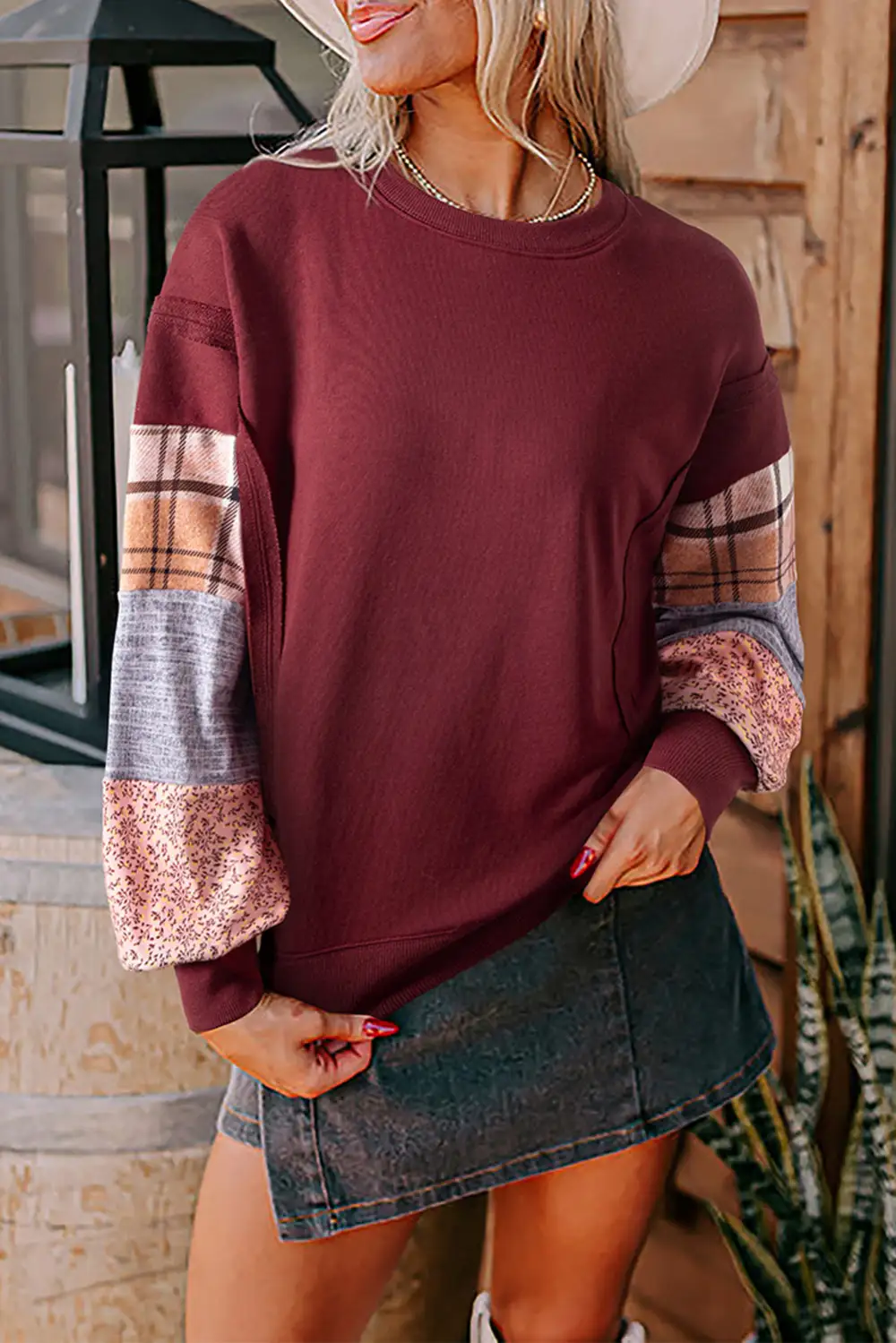 Everyday Plaid Patchwork Sweatshirt