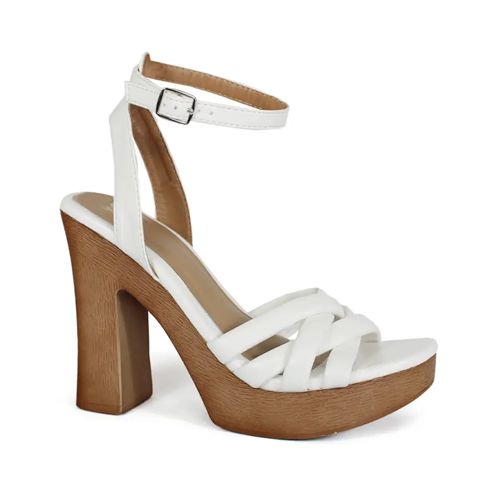 Padded Multi Strap in Wooden Heel