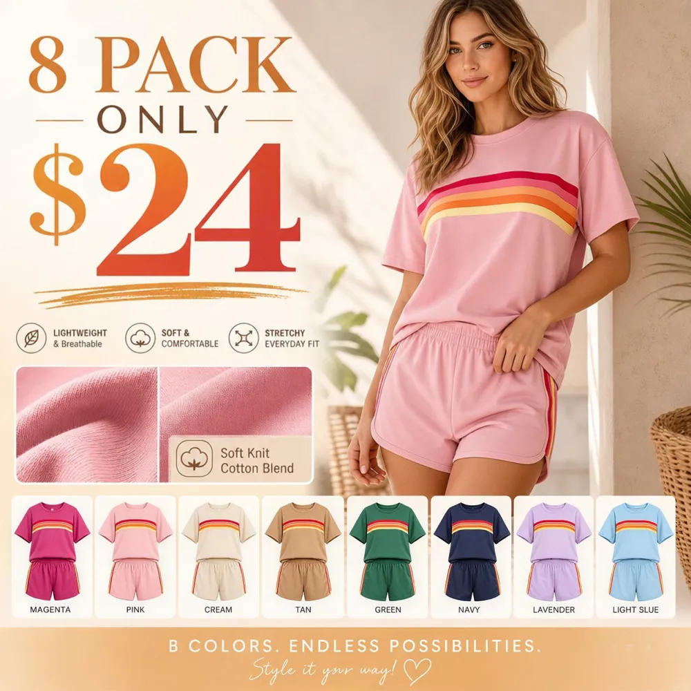 Women's two-piece rainbow striped outdoor sportswear set