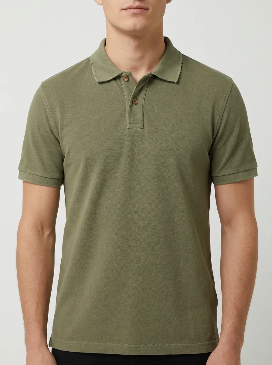 Men's Casual Olive Green Solid Color Polo Shirt