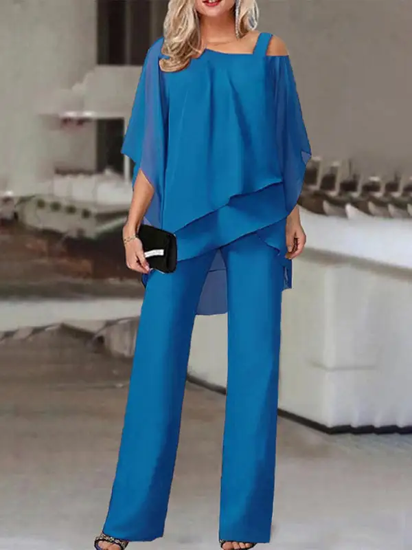 Irregular Bat Sleeve Coordinated Suit Jumpsuit