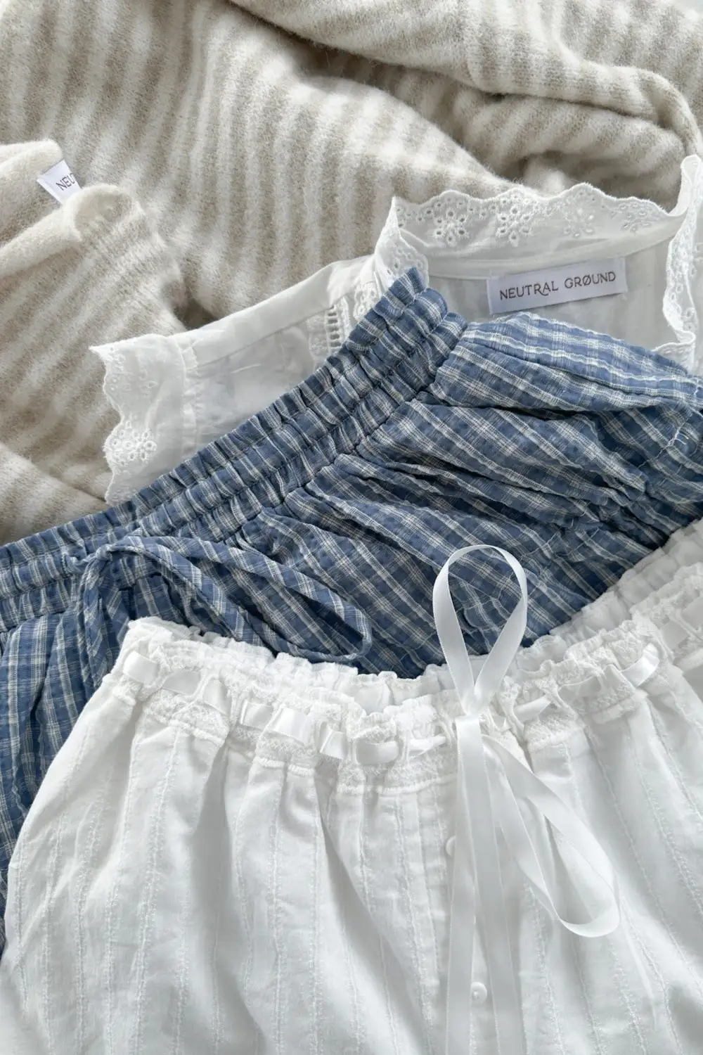 Plaid Drawstring Wide Leg Shorts