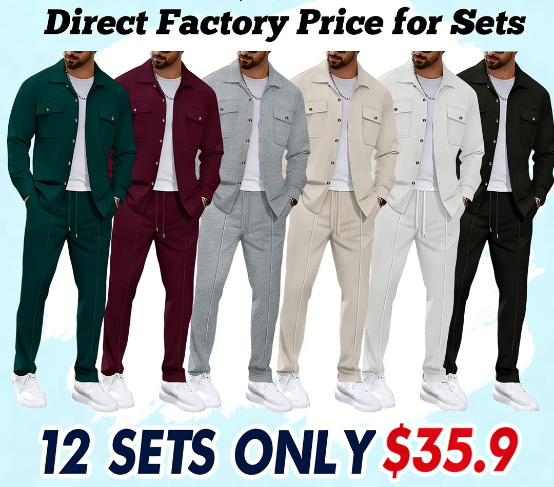 Men's 6-Piece Long Sleeve Shirt & Drawstring Pants Set 🧥 | Casual Tracksuit Outfit for Daily Wear