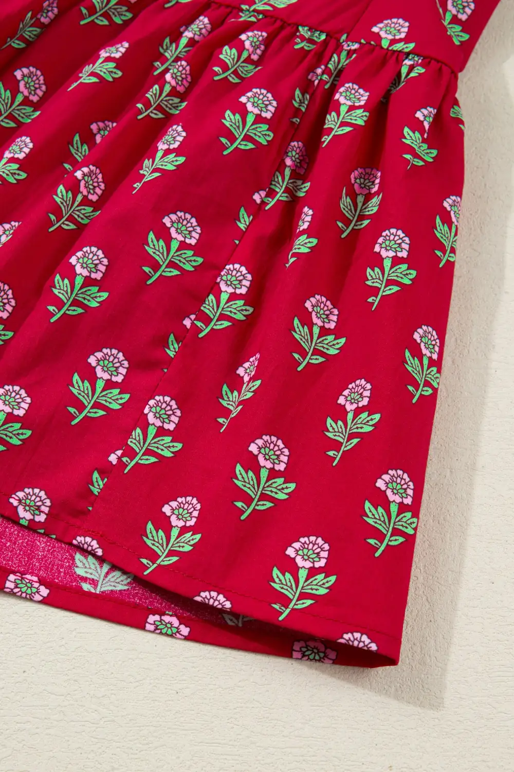 Layered Detail Floral Printed V Neck Mini Dress