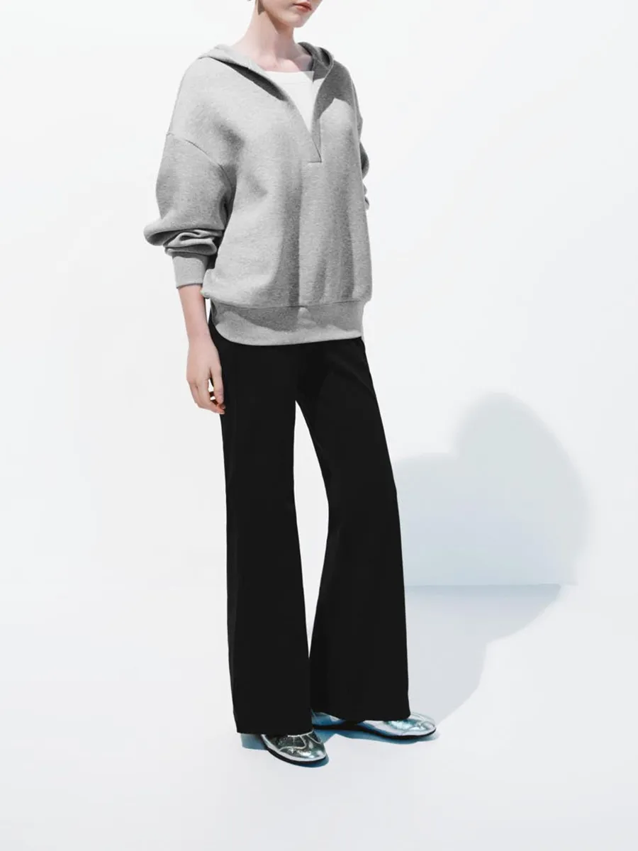 Lady's Grey Casual V-Neck Loose Hoodie