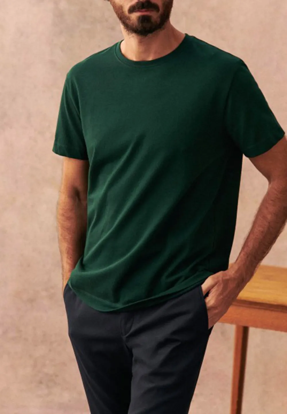 Forest Green Solid Short Sleeve Crew Neck T-Shirt