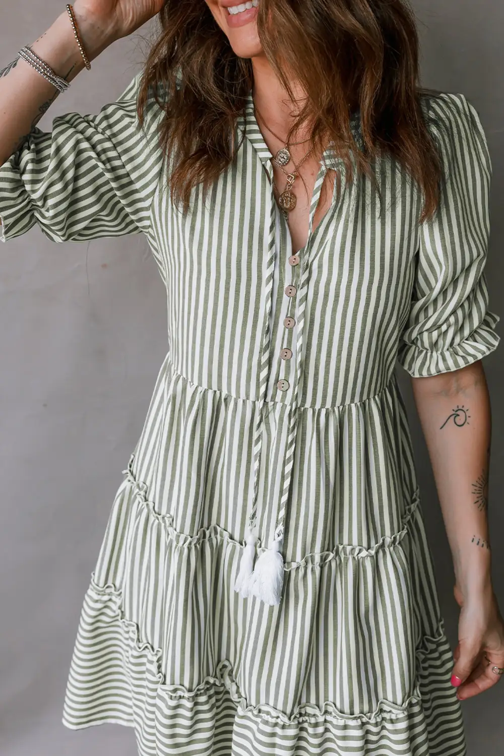 Striped Ruffle Tiered Dress Casual