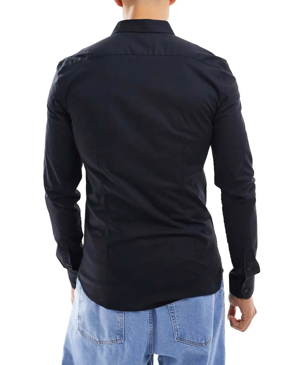 Sleeve Muscle Fit Poplin Shirt In Black