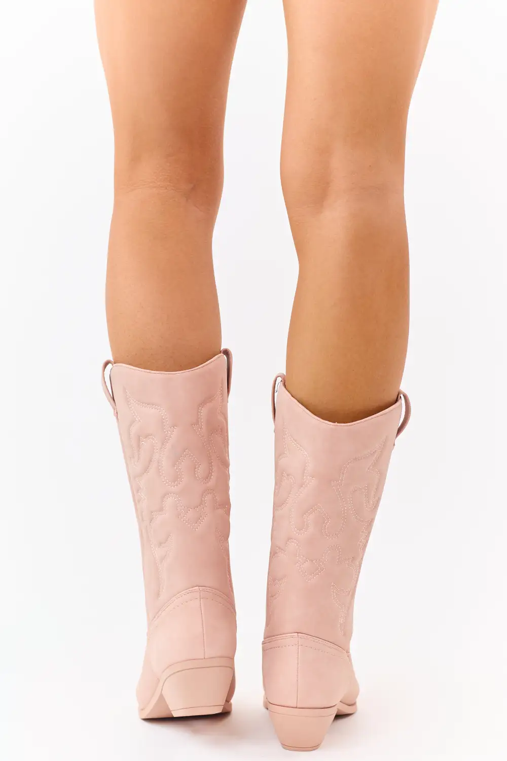 Dusty Blush Faux Leather Pointed Toe Western Boots