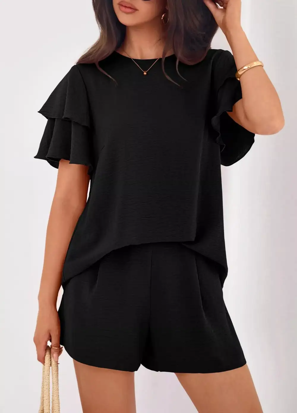 Ruffle Sleeve Top and Shorts Two-piece Set Everyday Look