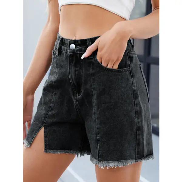 Raw Hem Slit Denim Shorts