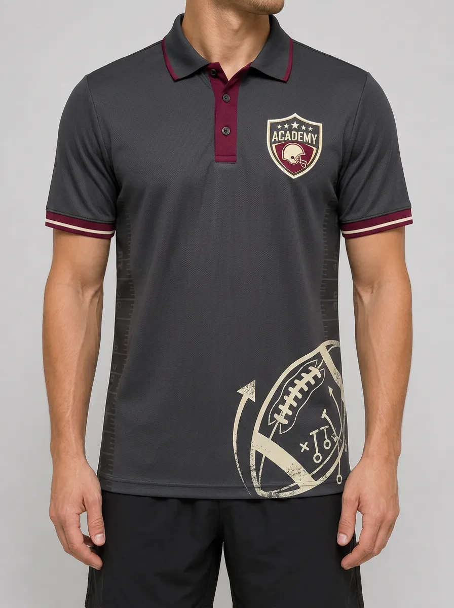 Men's Football Academy Helmet Playbook Printed Polo Shirt