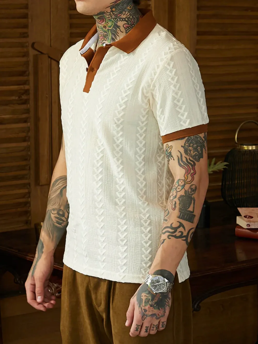 Textured Color Block Short Sleeve Polo Shirt