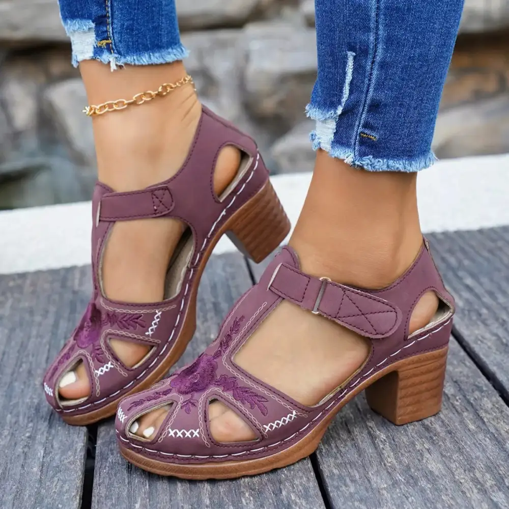 Cutout Block Heel Sandals
