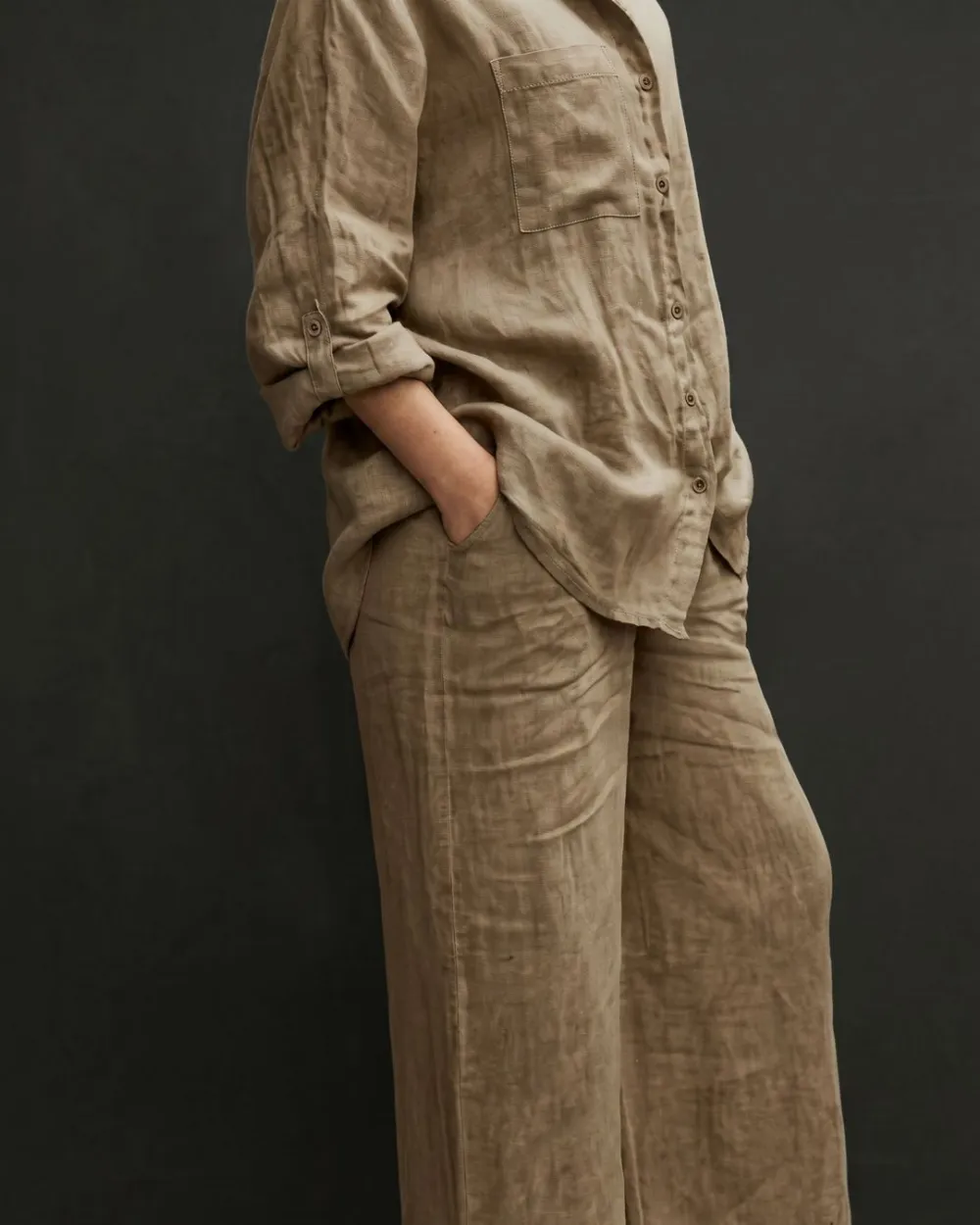 Casual Cozy Breathable Shirt and Wide Leg Pants Outfit