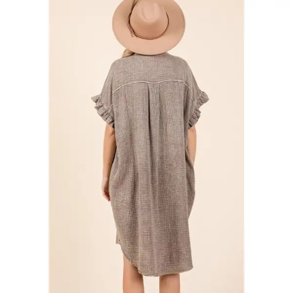 Mineral Wash Cotton Gauze Mini Shirt Dress