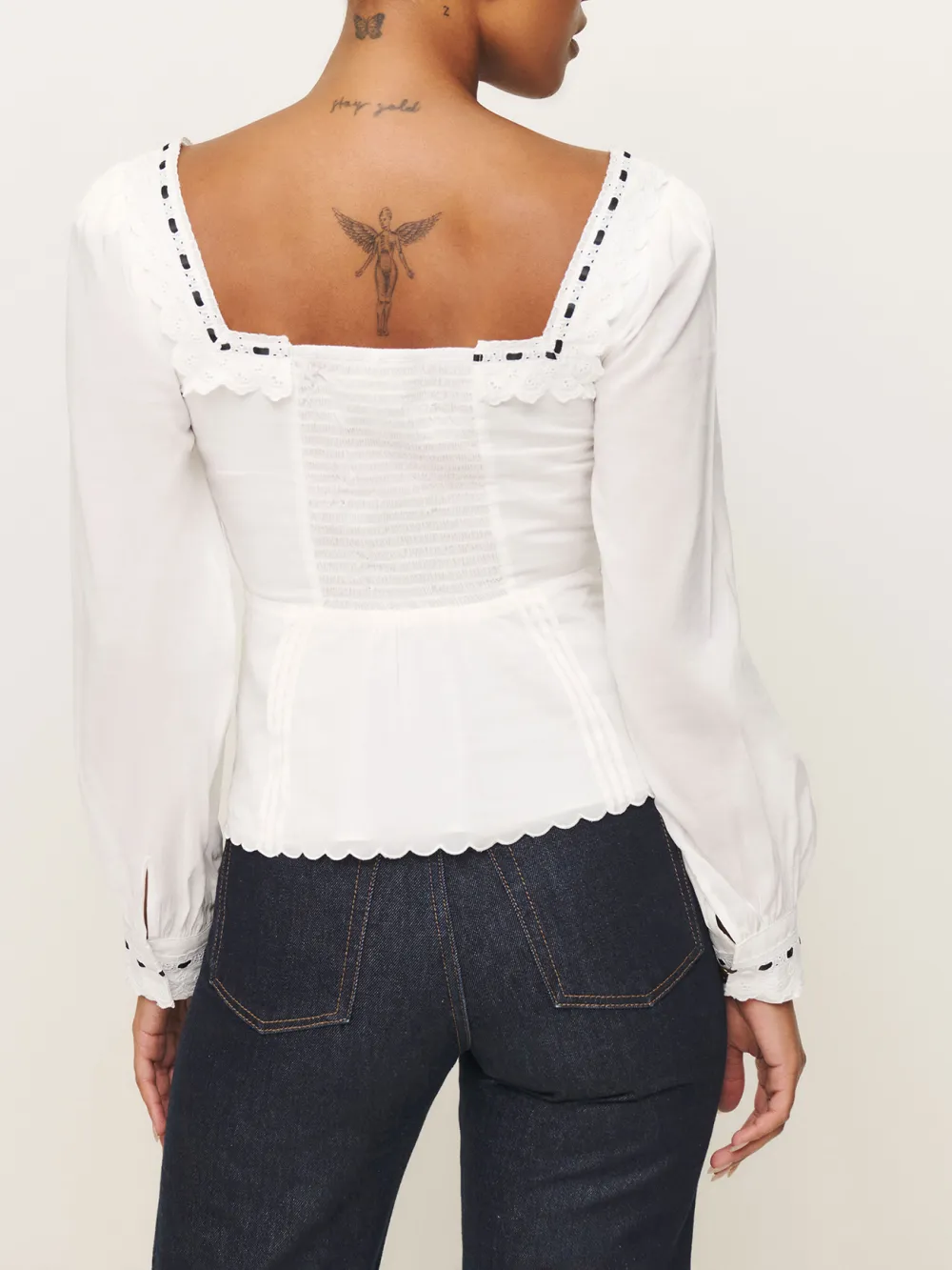 Studded Square Neck Puff Sleeve Blouse