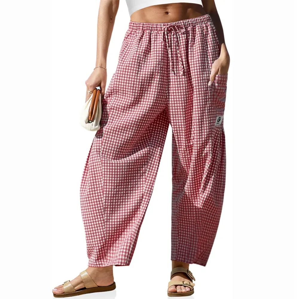 Women's Wide Leg Gingham Striped Plaid Pants