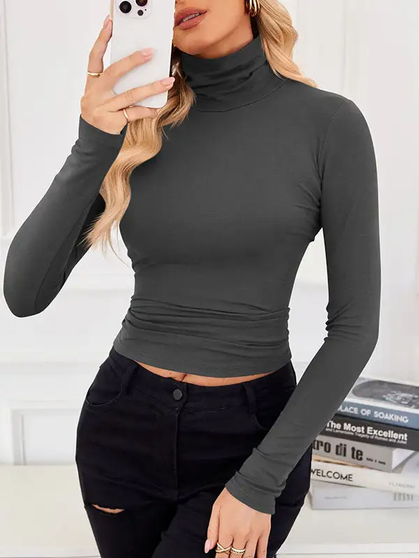 Long Sleeve Slim Fit Panel Detail High Neck T-Shirt