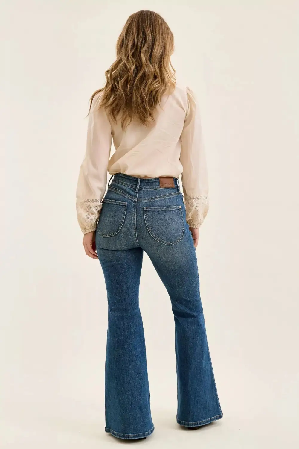 High Waist Flare Leg Button Denim Jeans