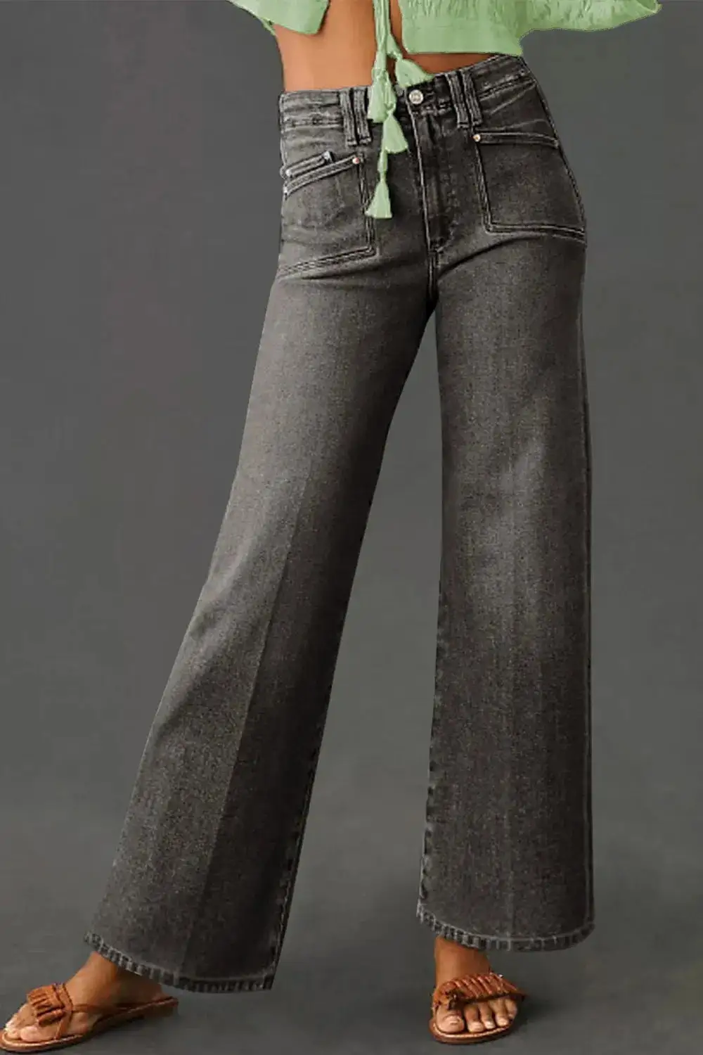 High Waisted Wide Leg Vintage Wash Denim Jeans