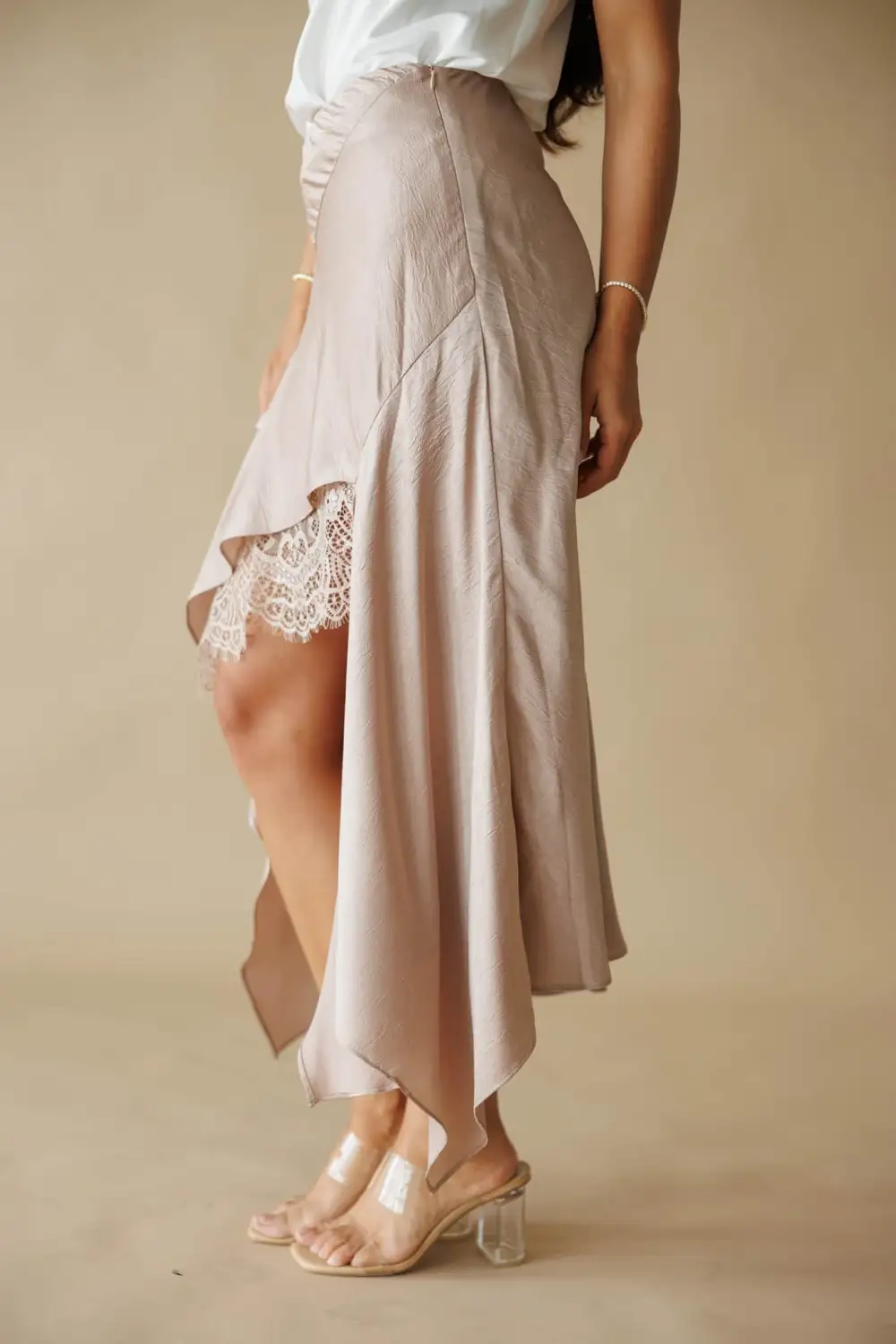 Satin Lace Draped Skirt