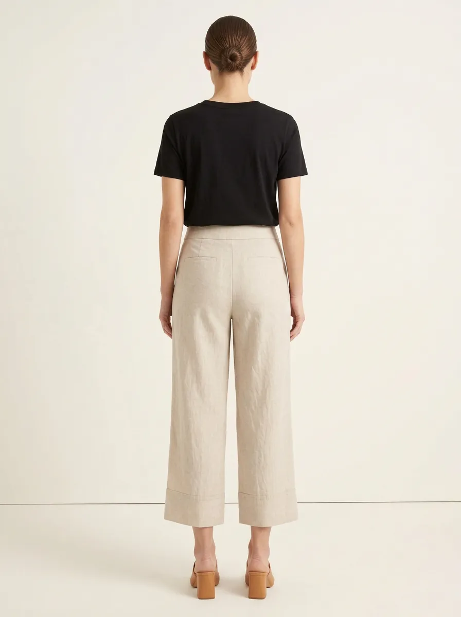 Relaxed Linen Blend Design Women's Cropped Pants