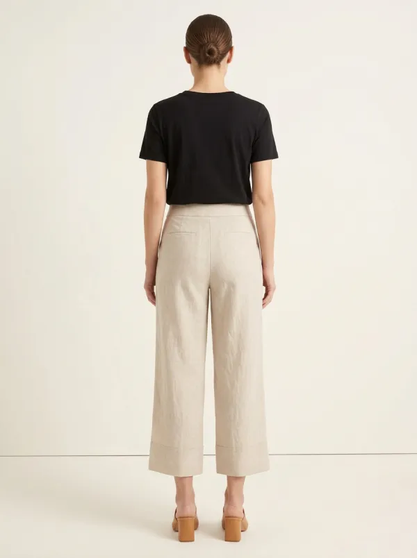 Relaxed Linen Blend Design Women's Cropped Pants